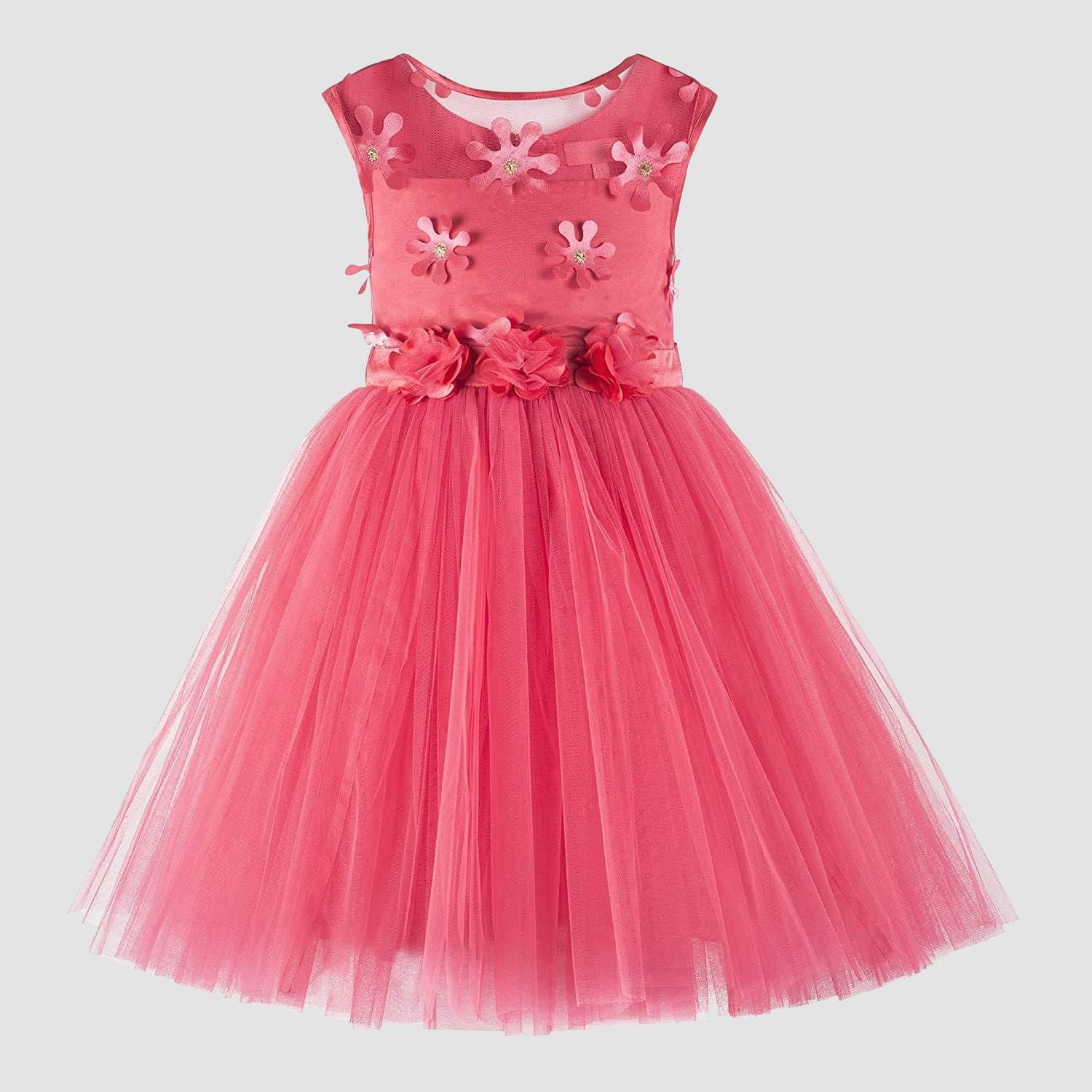 9stiches - Carrot Orange Net Girls Frock ( Pack of 1 ) 9stiches - Carrot Orange Net Girls Frock ( Pack of 1 )