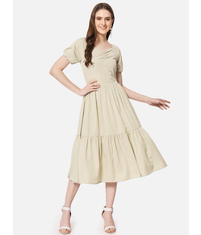ALL WAYS YOU Women Polyester Solid Empire Dress ( Beige )     			ALL WAYS YOU Women Polyester Solid Empire Dress ( Beige )
