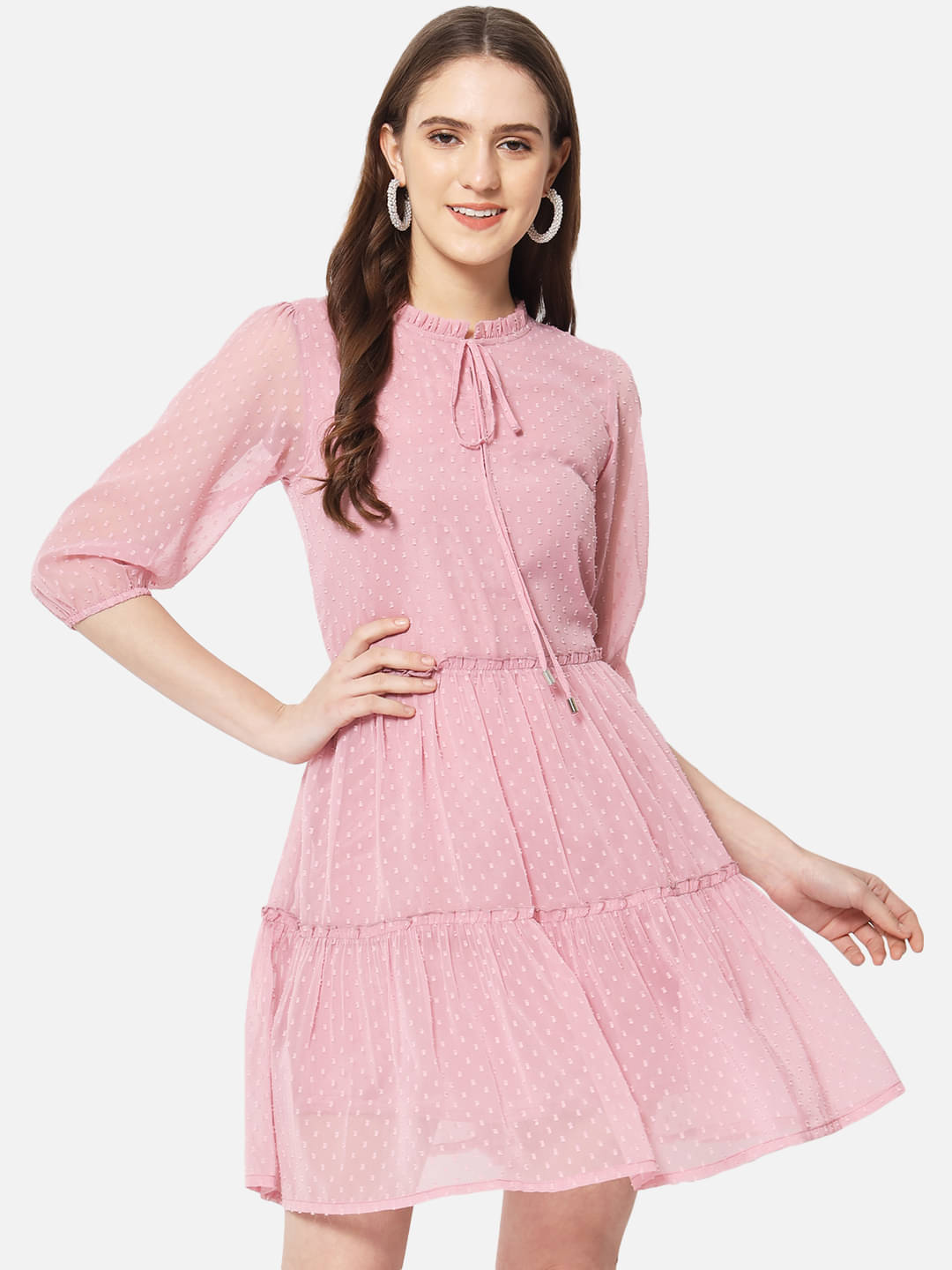     			ALL WAYS YOU Women Georgette Self Design A-line Dress ( Pink )