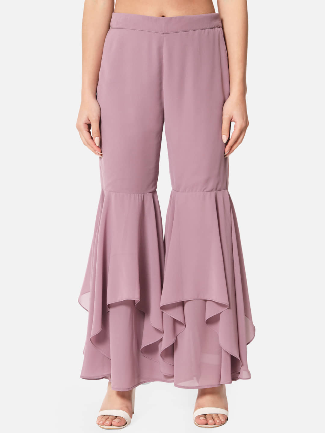 ALL WAYS YOU - Purple Georgette Straight Women's Ruffled Palazzos ( Pack of 1 )