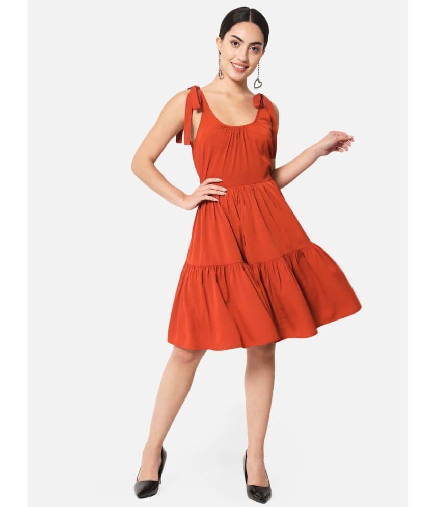 ALL WAYS YOU Women Crepe Solid Fit & Flare Dress ( Red )