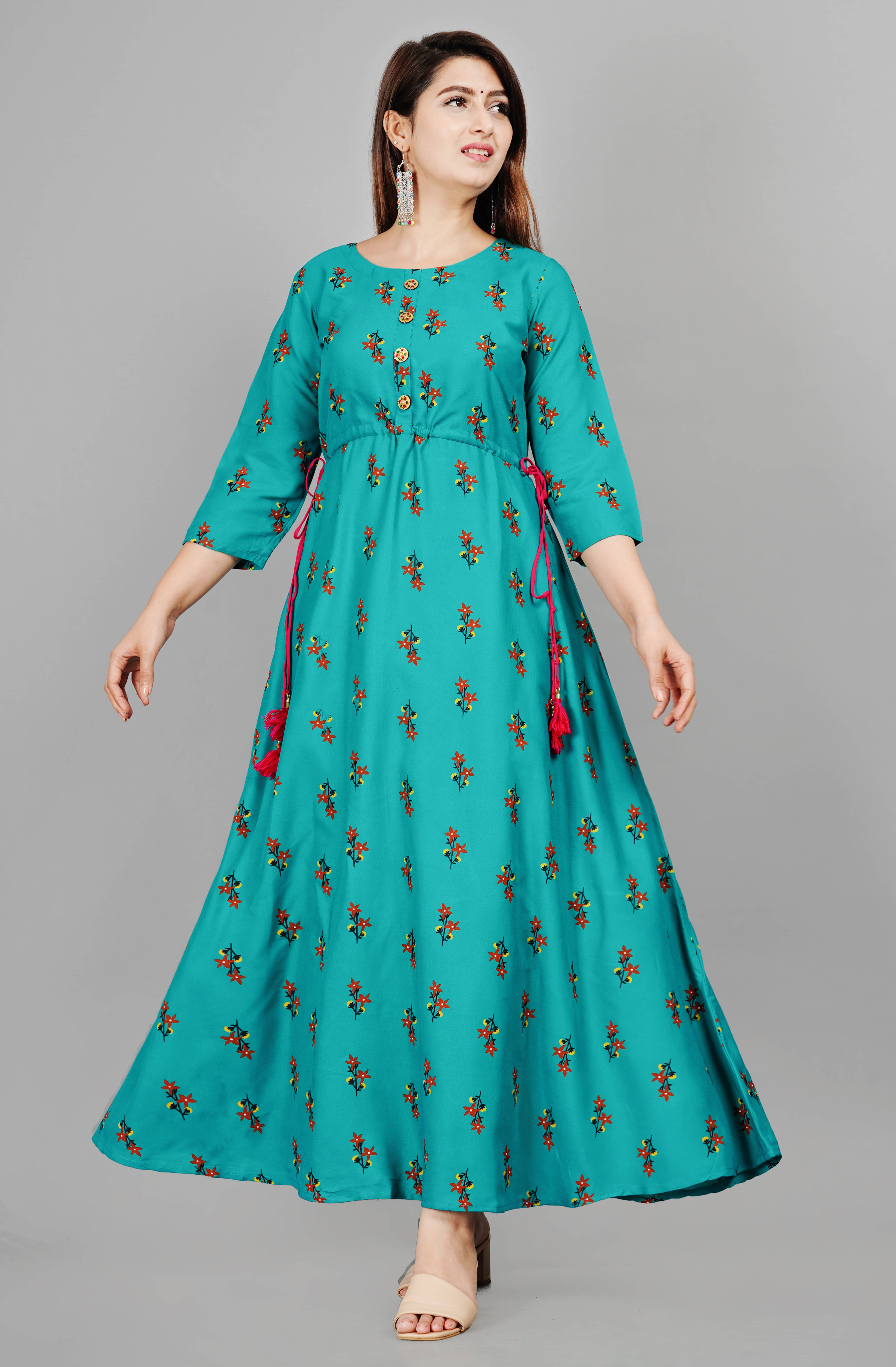 AURLISA - Turquoise Rayon Women's Anarkali Kurti ( Pack of 1 ) - Kurtis, Tunics | Buy online on ZillyBuy