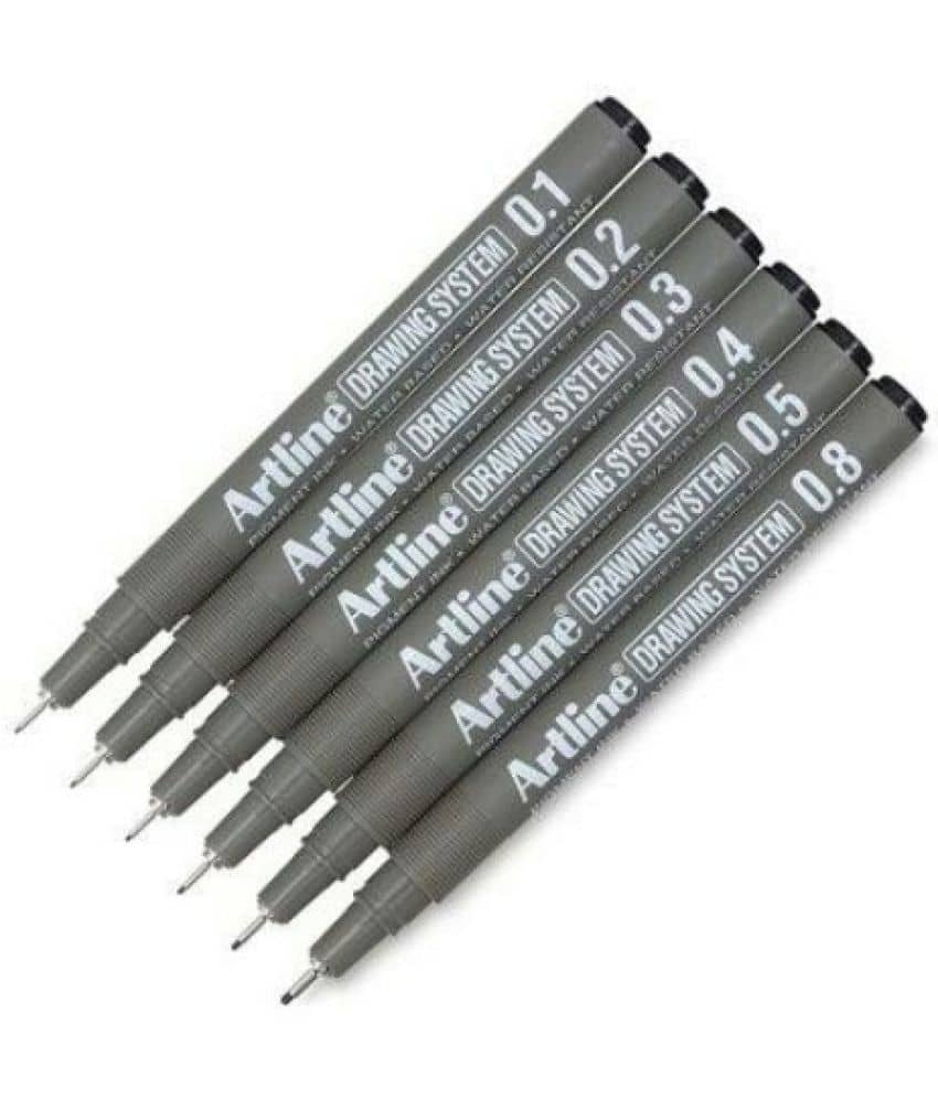 Artline Drawing System Fineliner Pen (Pack Of 6, Black)