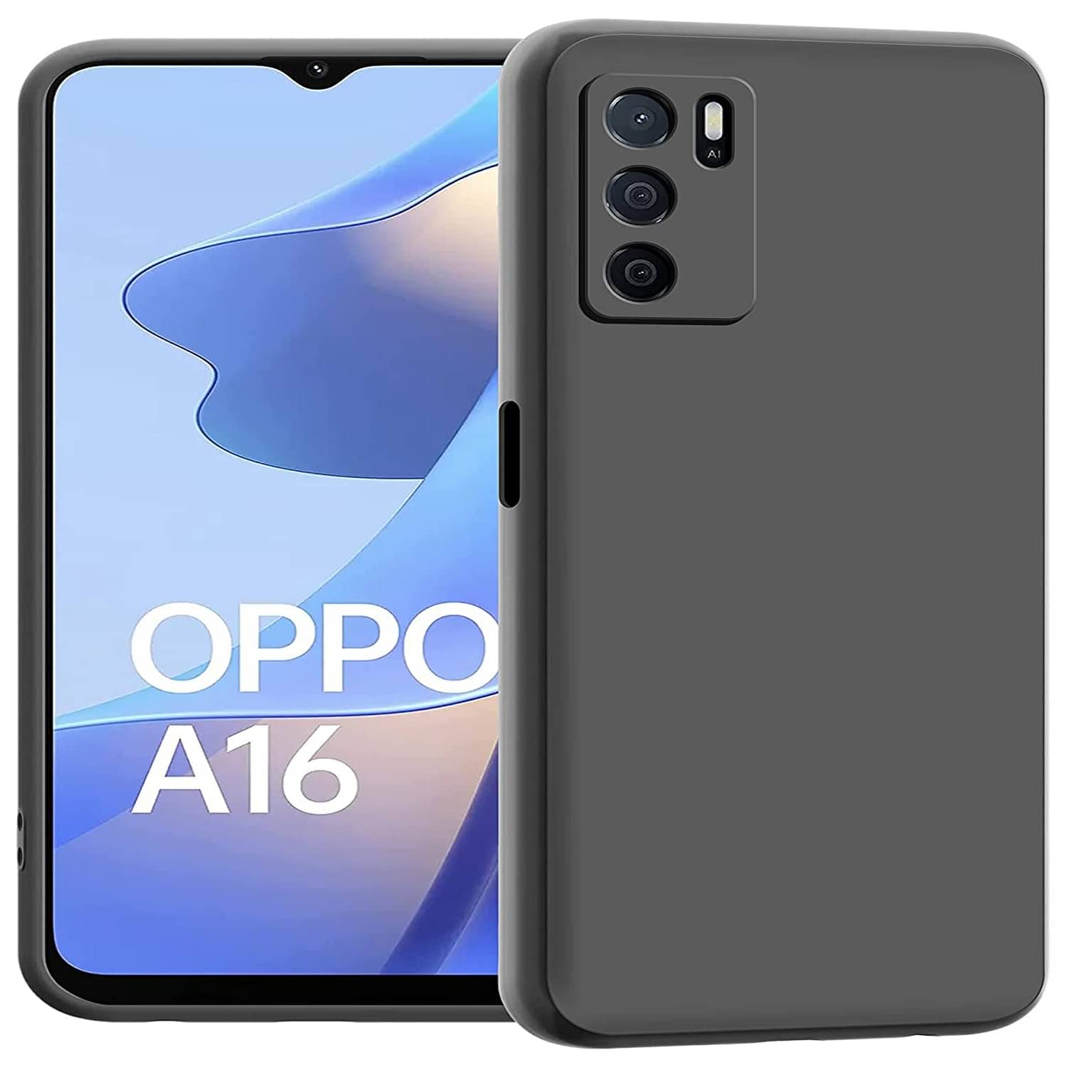     			Case Vault Covers - Black Silicon Plain Cases Compatible For Oppo A16 ( Pack of 1 )