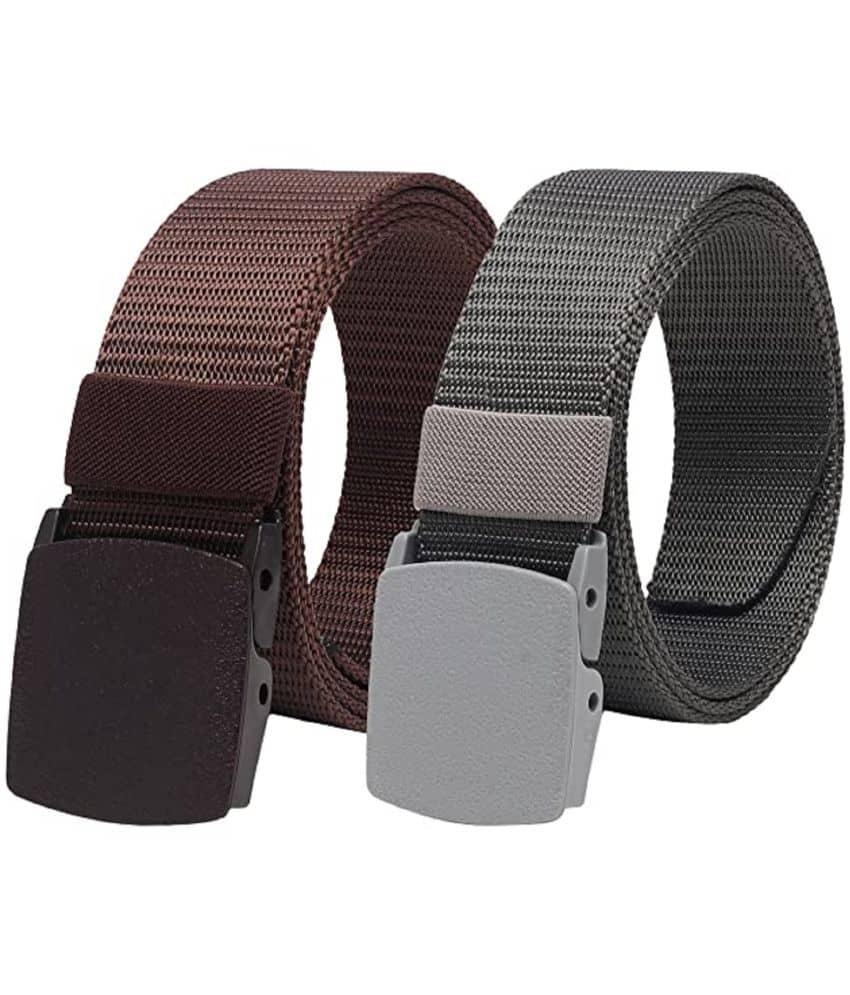 Clock21 - Brown Canvas Men's Casual Belt ( Pack of 2 )