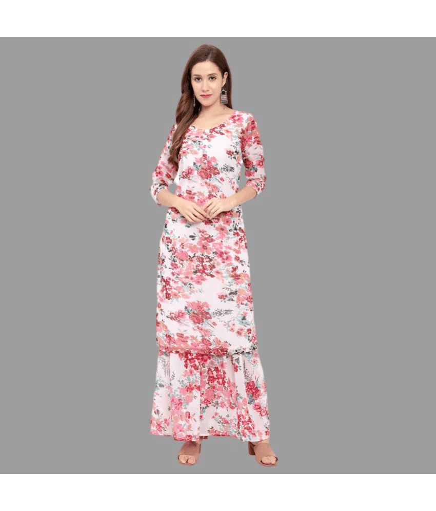 GALWIZ - White Georgette Women's Straight Kurti ( Pack of 1 ) GALWIZ - White Georgette Women's Straight Kurti ( Pack of 1 )