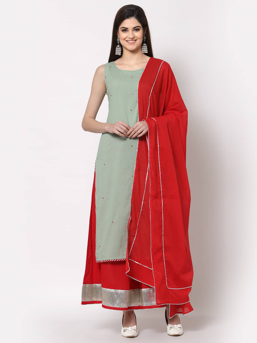     			HISHAM - Green Straight Cotton Women's Stitched Salwar Suit ( Pack of 1 )