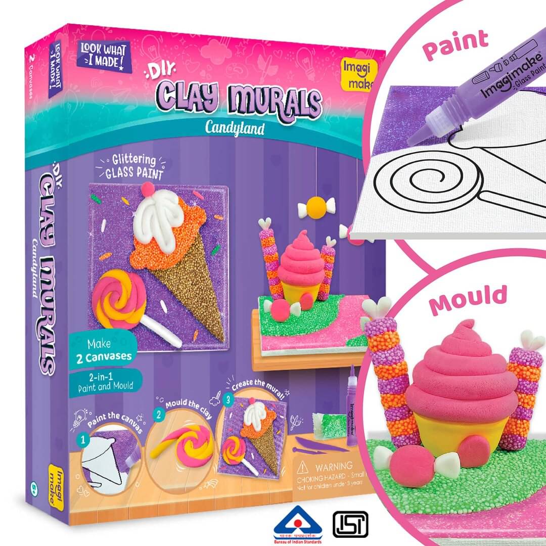     			Imagimake Clay Murals - Candyland - Modeling Clay & Glass Paint - 5 Designs - Art & Craft Kit - Age 5 Years+