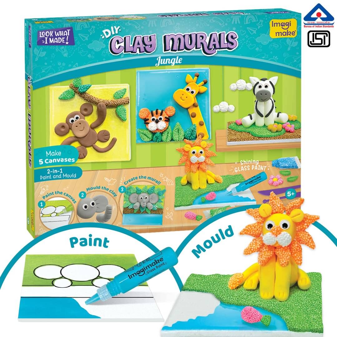     			Imagimake Clay Murals - Jungle - Modeling Clay & Glass Paint - 5 Designs - Art & Craft Kit - Age 5 Years+