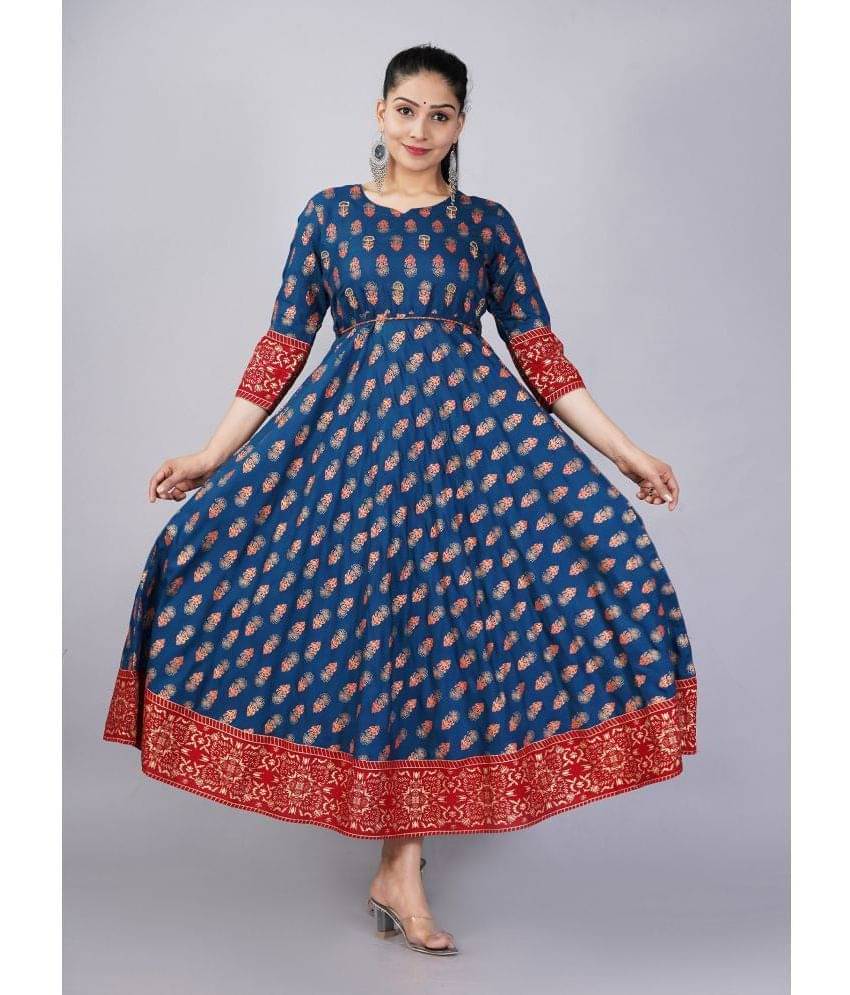 Mishree Collection - Blue Rayon Women's Anarkali Kurti ( Pack of 1 )     			Mishree Collection - Blue Rayon Women's Anarkali Kurti ( Pack of 1 )