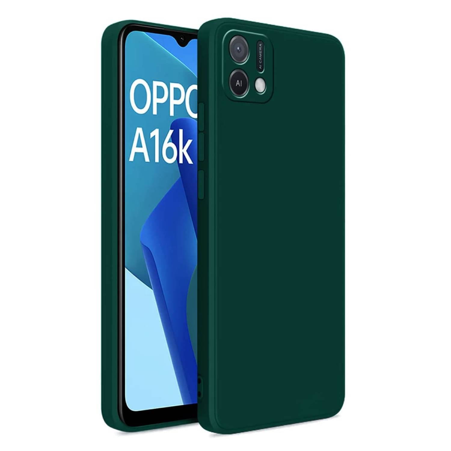    			Oppo - Green Silicon Plain Cases Compatible For OPPO A16K ( Pack of 1 )