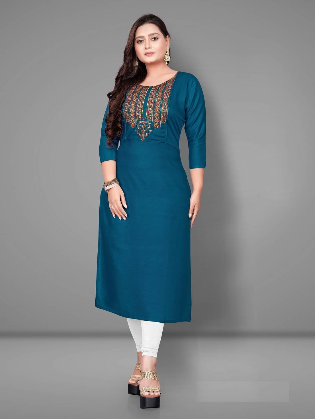     			Rangrasiya - Blue Rayon Women's Straight Kurti ( Pack of 1 )