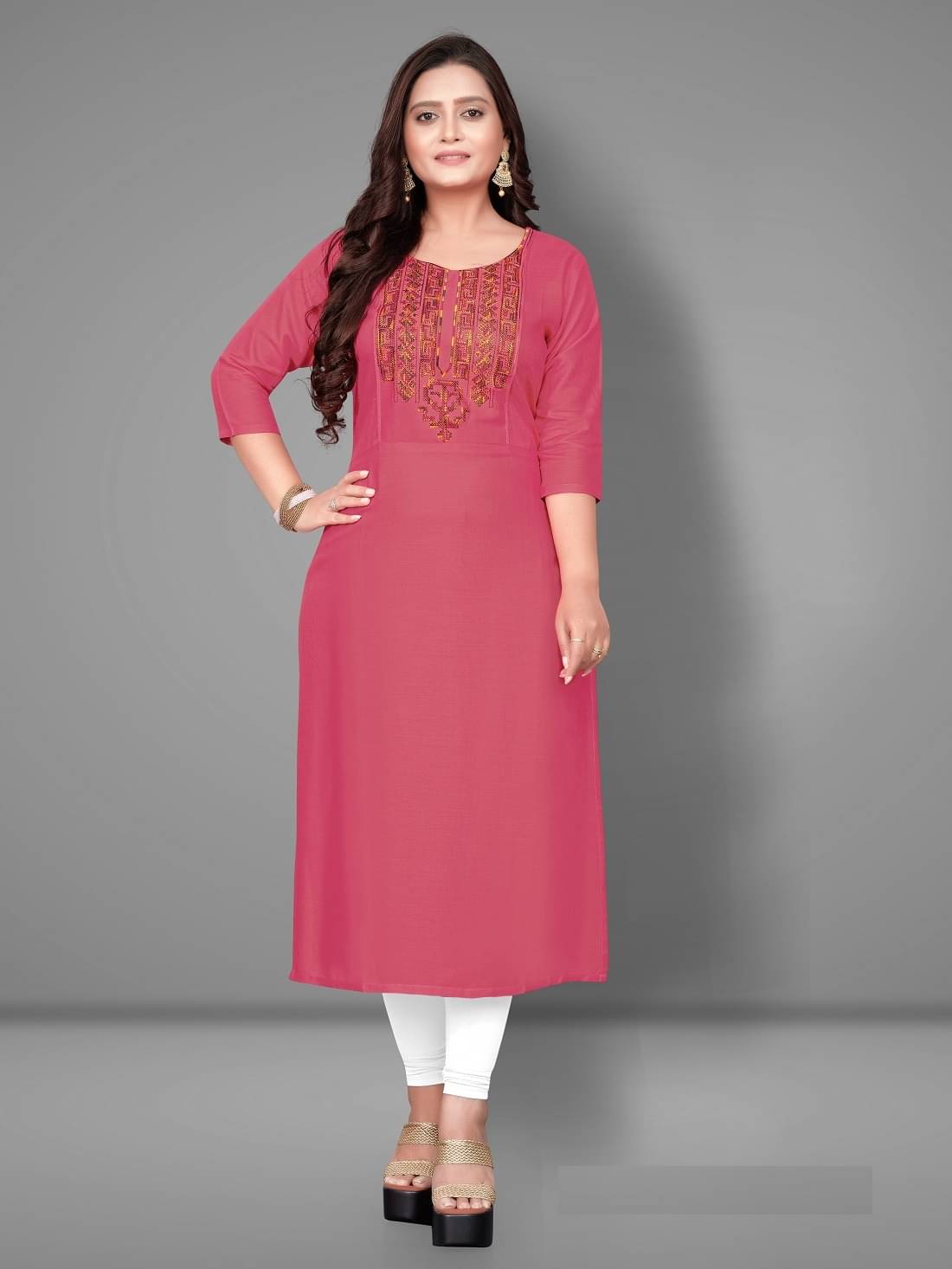 Rangrasiya - Pink Rayon Women's Straight Kurti ( Pack of 1 ) Rangrasiya - Pink Rayon Women's Straight Kurti ( Pack of 1 )