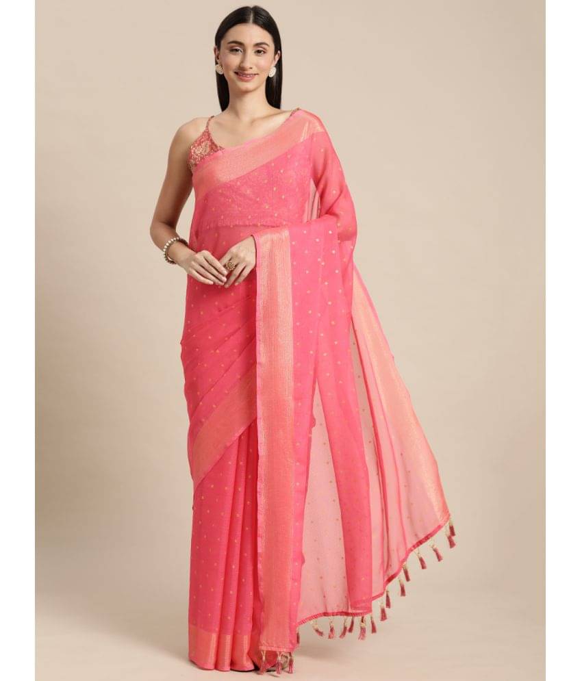 Rekha Maniyar Chiffon Embellished Saree With Unstitched Blouse Piece ( Pink ) Rekha Maniyar Chiffon Embellished Saree With Unstitched Blouse Piece ( Pink )