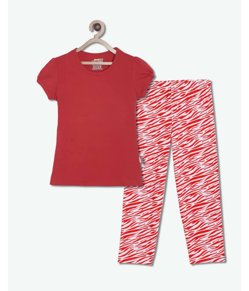 Sini Mini Pack of 1 Girls Cotton Top With Pants ( Barn Red )