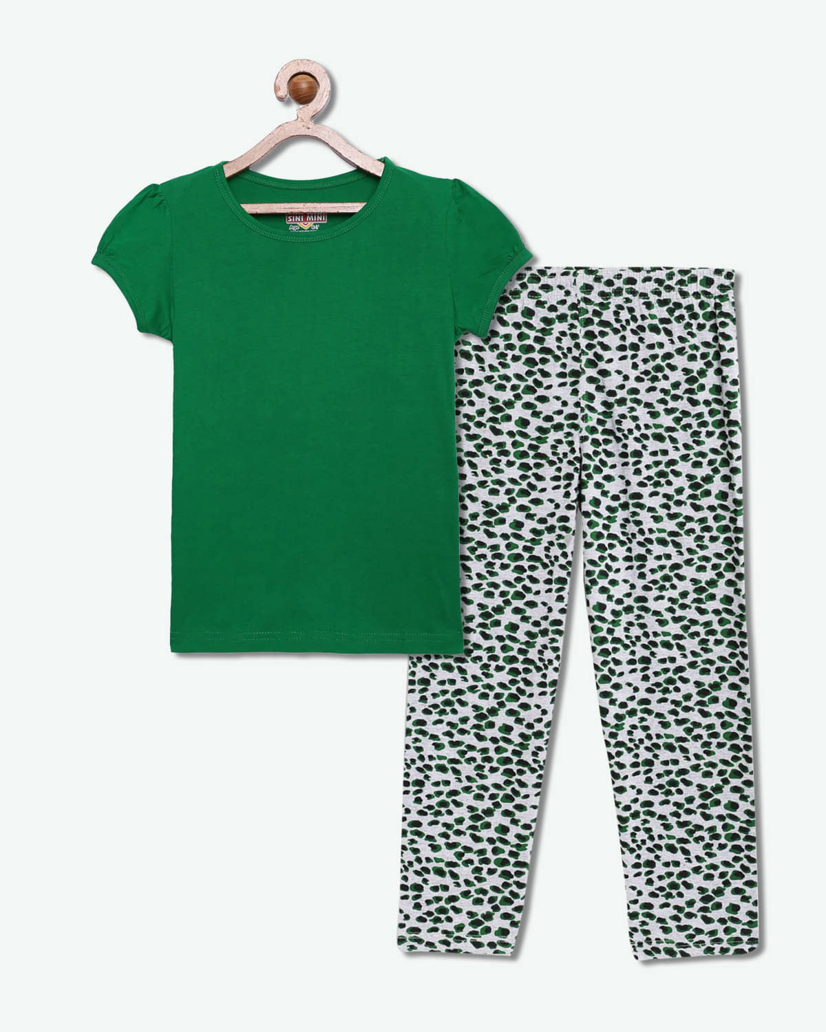     			Sini Mini Pack of 1 Girls Cotton Top With Pants ( Dark Green )