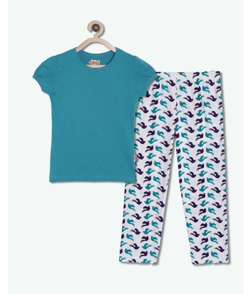     			Sini Mini Pack of 1 Girls Cotton Top With Pants ( Light Blue )