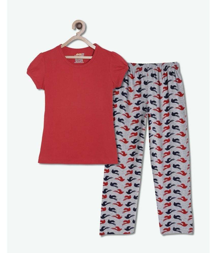     			Sini Mini Pack of 1 Girls Cotton Top With Pajama ( Red )