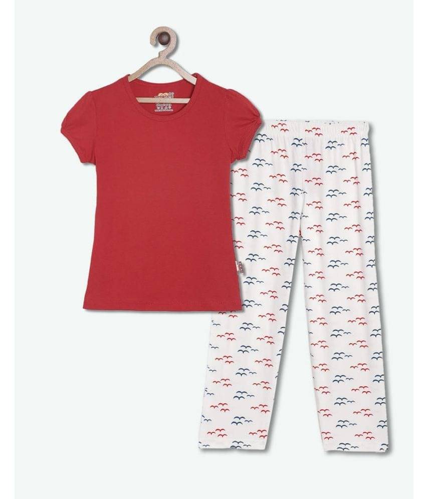     			Sini Mini Pack of 1 Girls Cotton Top With Pants ( Red )