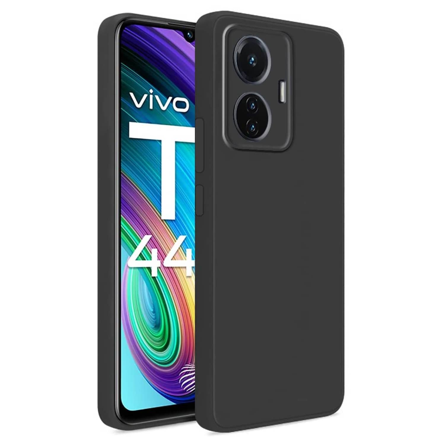 ZAMN - Black Silicon Plain Cases Compatible For Vivo T1 44W ( Pack of 1 )