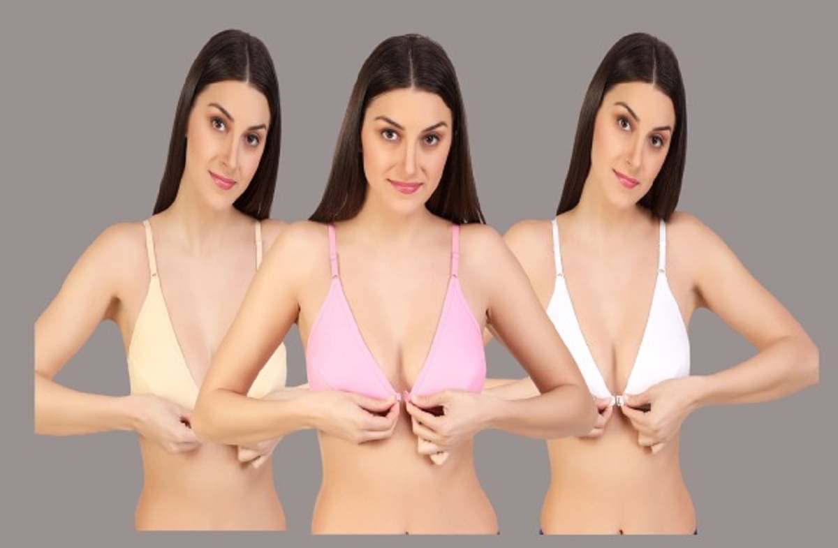 Zourt Pack of 3 Cotton Non Padded Women's Plunge Bra ( Multicolor ) Zourt Pack of 3 Cotton Non Padded Women's Plunge Bra ( Multicolor )