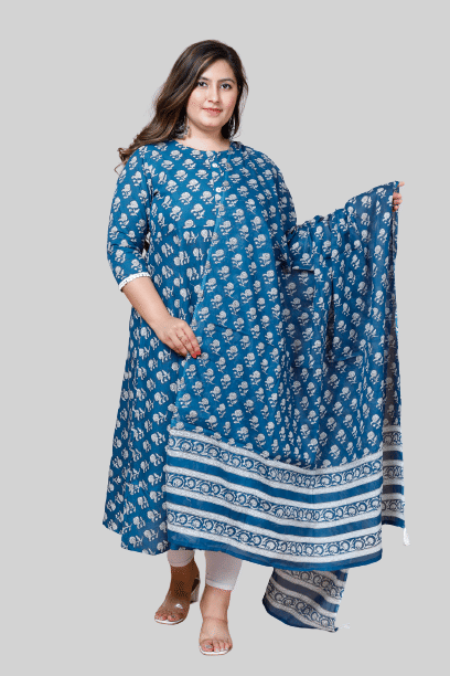     			miravan - Blue Cotton Women's Anarkali Kurti ( Pack of 1 )