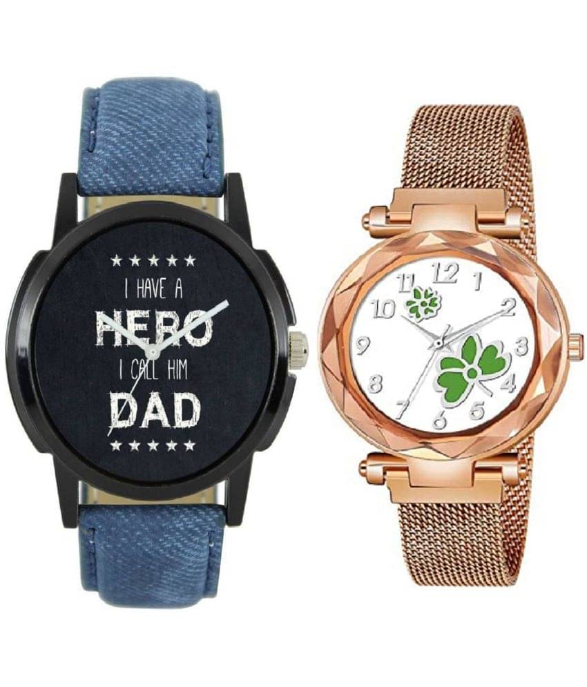     			newmen - Blue Leather Analog Couple's Watch