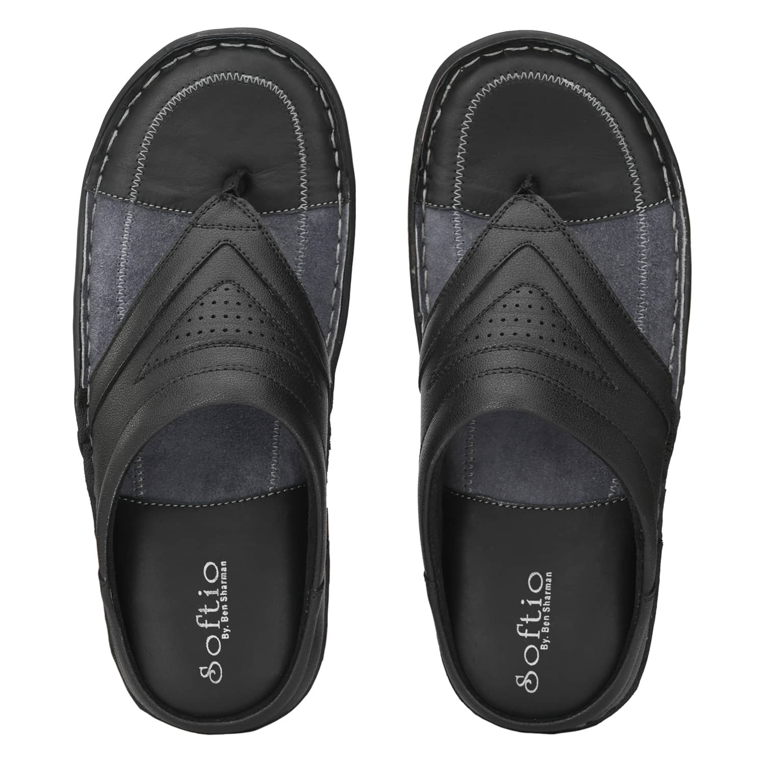 softio - Black Men's Leather Slipper
