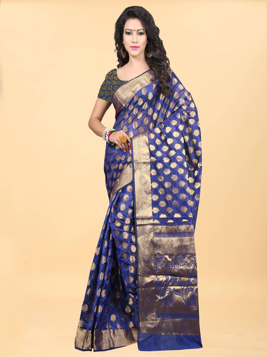 Gazal Fashions Banarasi Silk Embellished Saree With Unstitched Blouse Piece ( Blue ) Gazal Fashions Banarasi Silk Embellished Saree With Unstitched Blouse Piece ( Blue )