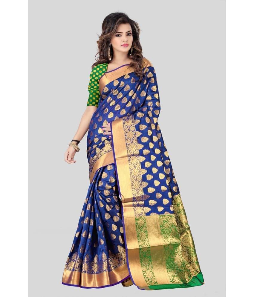     			Gazal Fashions Banarasi Silk Embellished Saree With Unstitched Blouse Piece ( Blue )