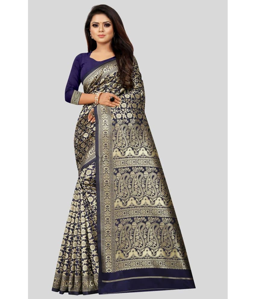 Gazal Fashions Banarasi Silk Embellished Saree With Unstitched Blouse Piece ( Black ) - Sarees | Buy online on ZillyBuy