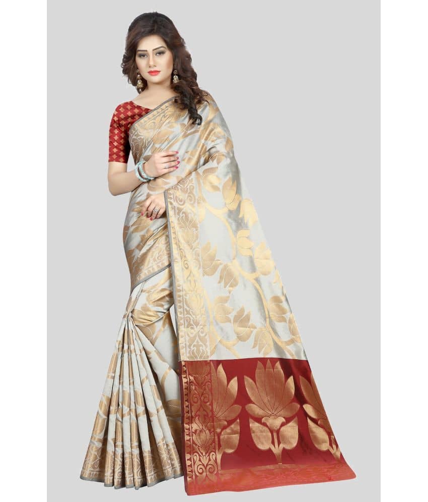 Gazal Fashions Banarasi Silk Embellished Saree With Unstitched Blouse Piece ( Green ) - Sarees | Buy online on ZillyBuy