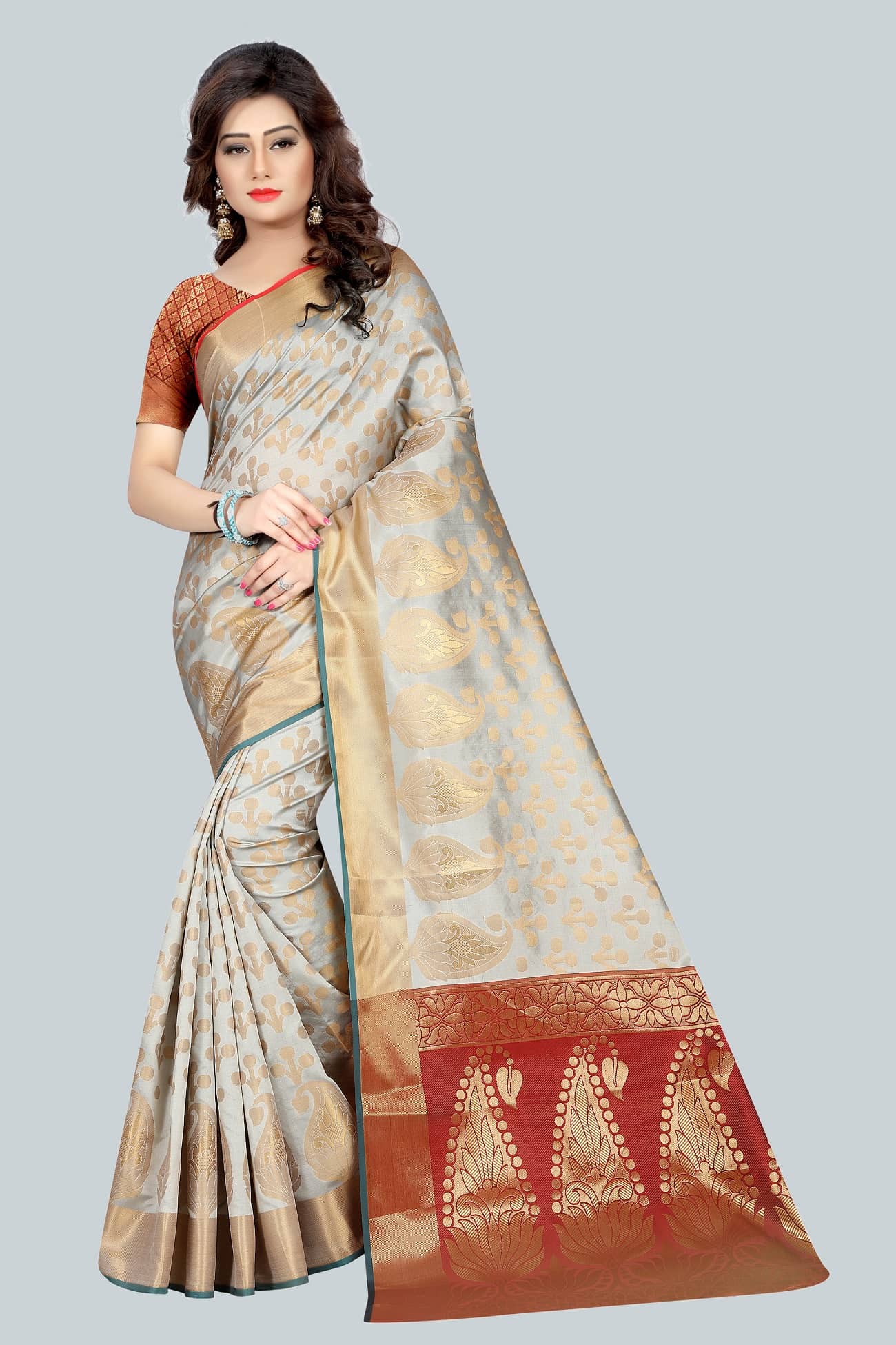 Gazal Fashions Banarasi Silk Embellished Saree With Unstitched Blouse Piece ( Blue ) - Sarees | Buy online on ZillyBuy