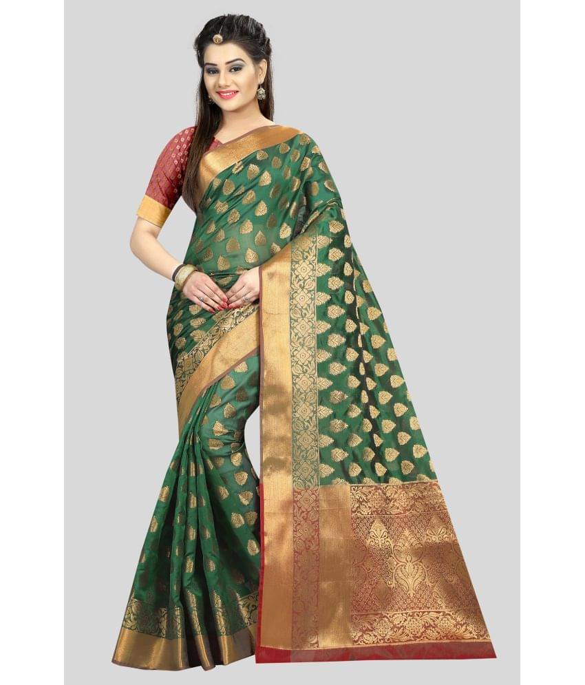 Gazal Fashions Banarasi Silk Embellished Saree With Unstitched Blouse Piece ( Green ) Gazal Fashions Banarasi Silk Embellished Saree With Unstitched Blouse Piece ( Green )