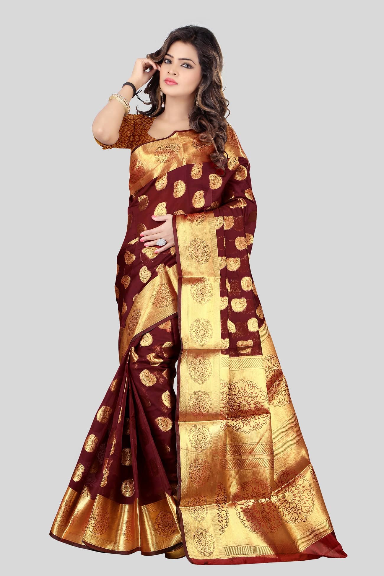 Gazal Fashions Banarasi Silk Embellished Saree With Unstitched Blouse Piece ( Green ) - Sarees | Buy online on ZillyBuy