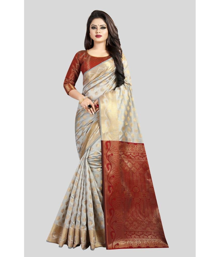 Gazal Fashions Banarasi Silk Embellished Saree With Unstitched Blouse Piece ( Multicolor ) - Sarees | Buy online on ZillyBuy