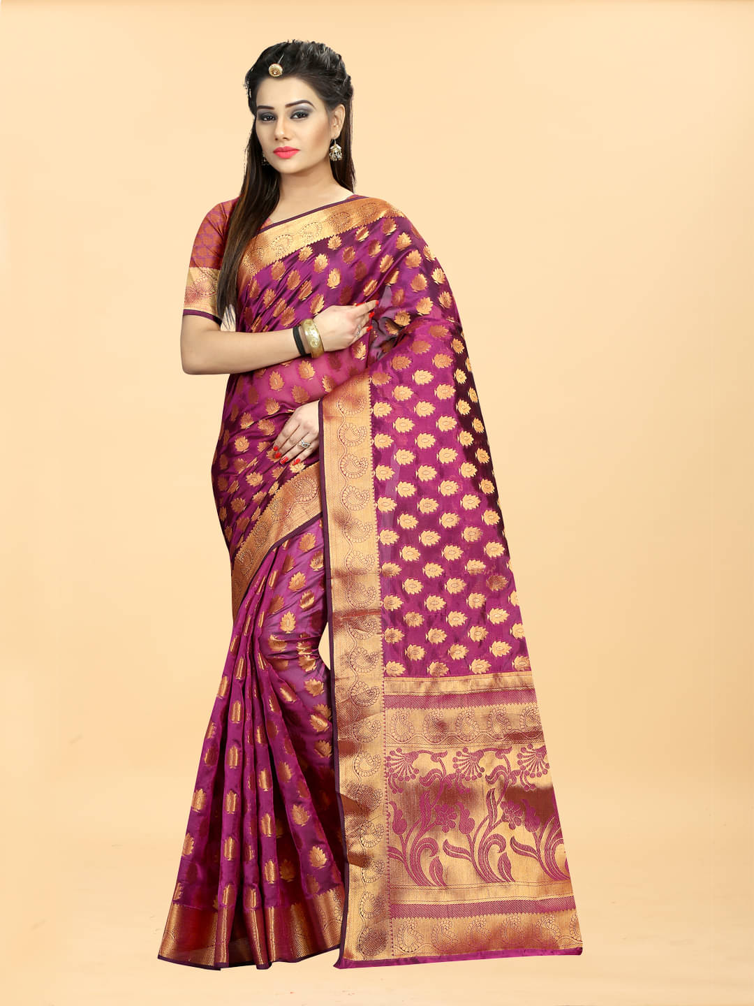    			Gazal Fashions Banarasi Silk Embellished Saree With Unstitched Blouse Piece ( Pink )