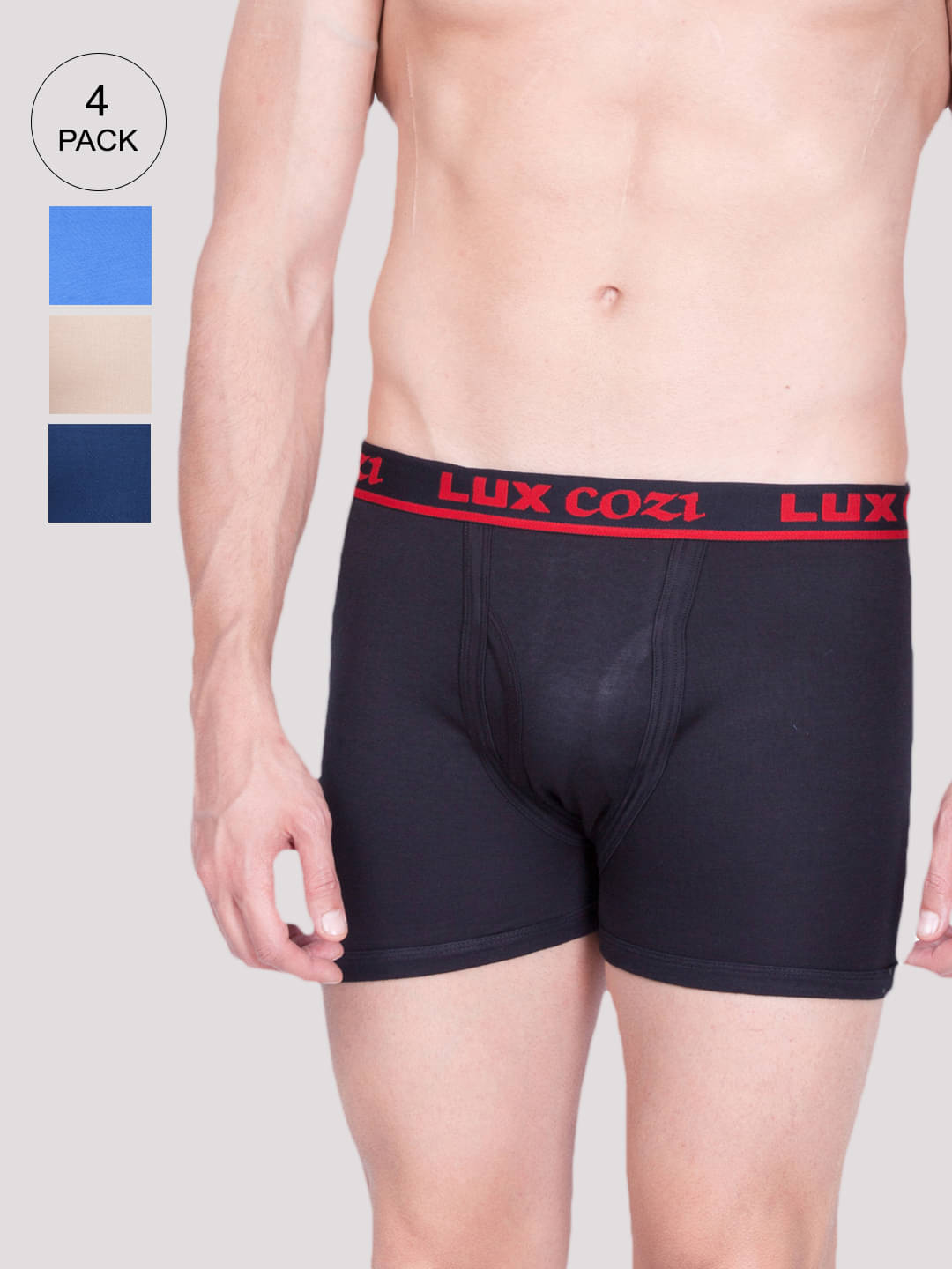 Pack of 4 Lux Cozi - Multicolor Cotton Blend Men's Trunks     			Pack of 4 Lux Cozi - Multicolor Cotton Blend Men's Trunks
