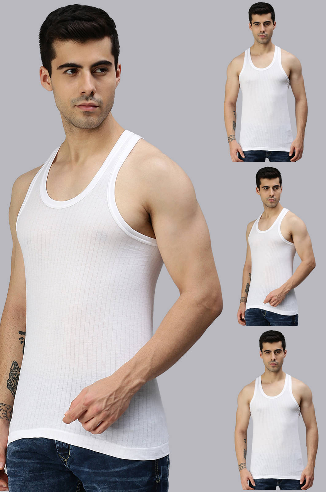 Pack of 4 Lux Cozi - White Cotton Men's Vest Pack of 4 Lux Cozi - White Cotton Men's Vest