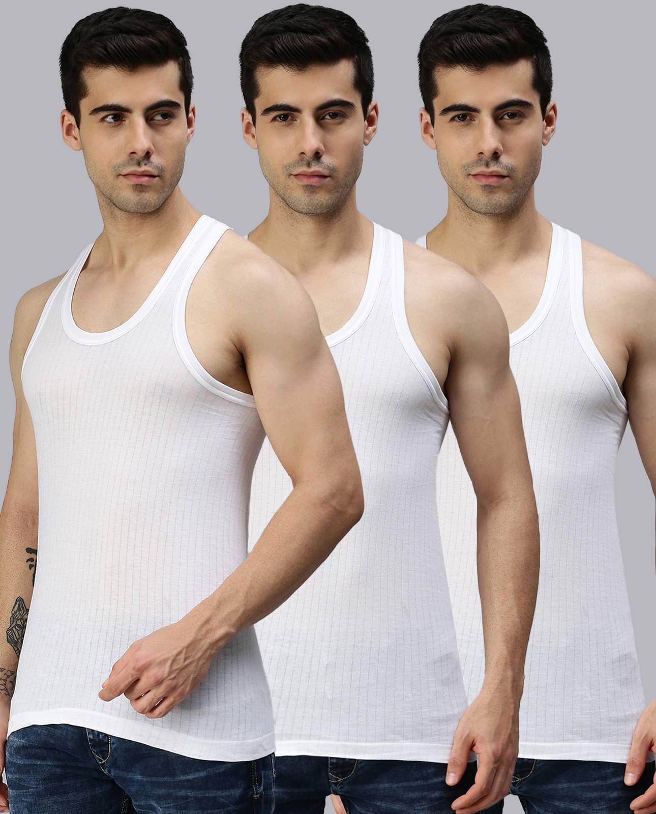     			Pack of 3 Lux Cozi - White Cotton Men's Vest