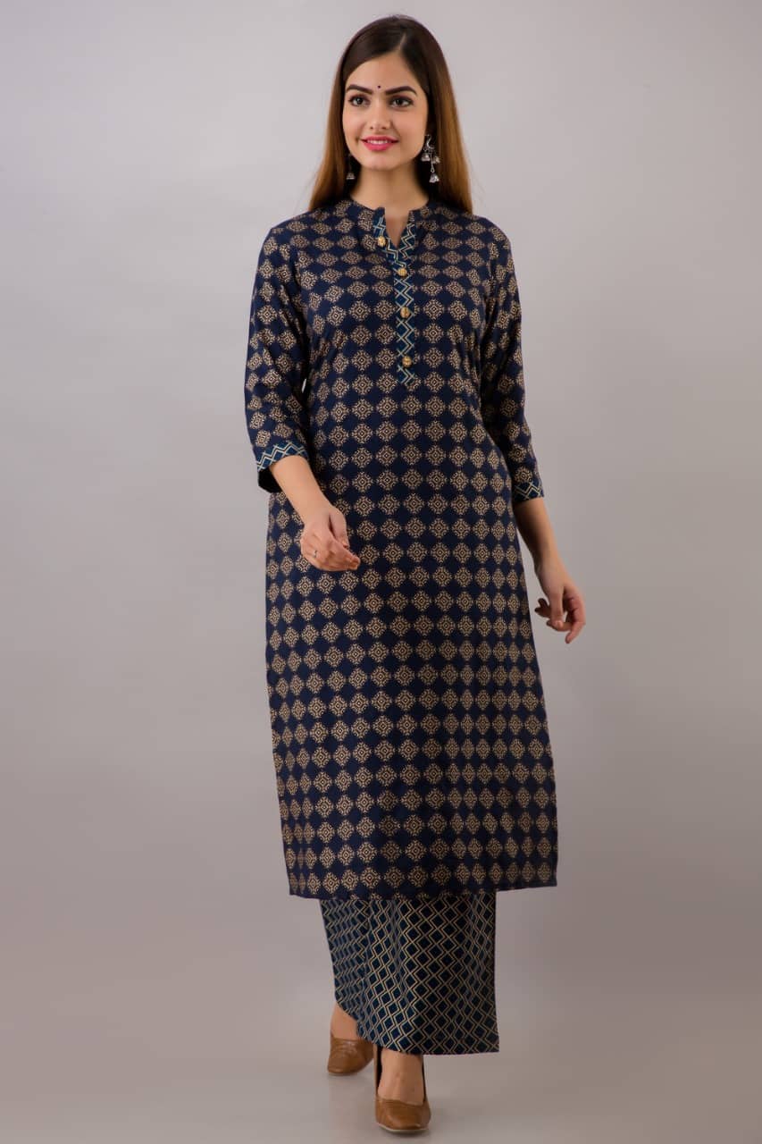 MAUKA - Blue Straight Rayon Women's Stitched Salwar Suit ( Pack of 1 )