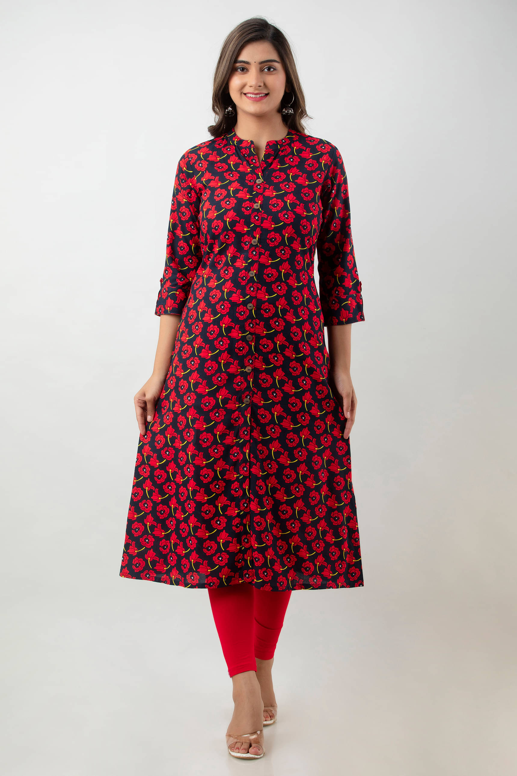     			MAUKA - Red Rayon Women's Straight Kurti ( Pack of 1 )