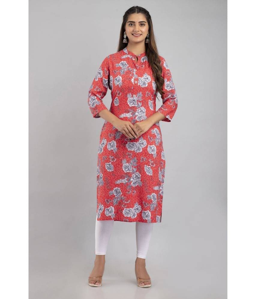 MAUKA - Red Rayon Women's Straight Kurti ( Pack of 1 ) MAUKA - Red Rayon Women's Straight Kurti ( Pack of 1 )