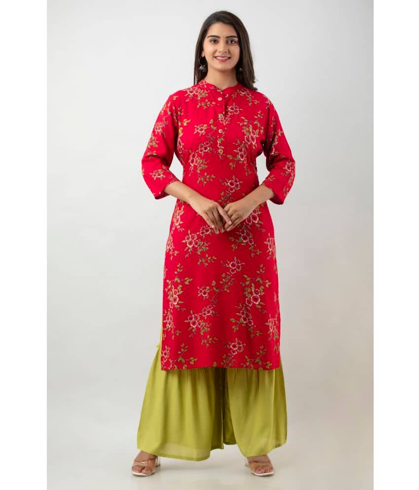 MAUKA - Red Straight Rayon Women's Stitched Salwar Suit ( Pack of 1 )