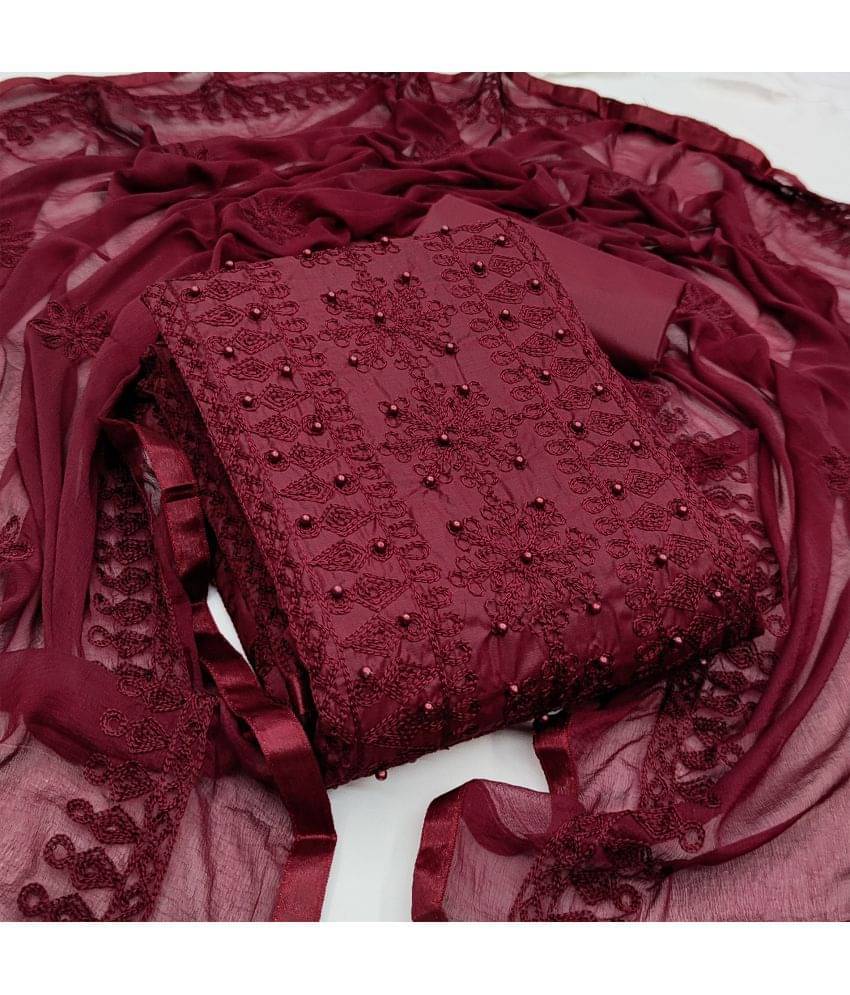     			MEHZEEL FAB - Unstitched Maroon Cotton Blend Dress Material ( Pack of 1 )