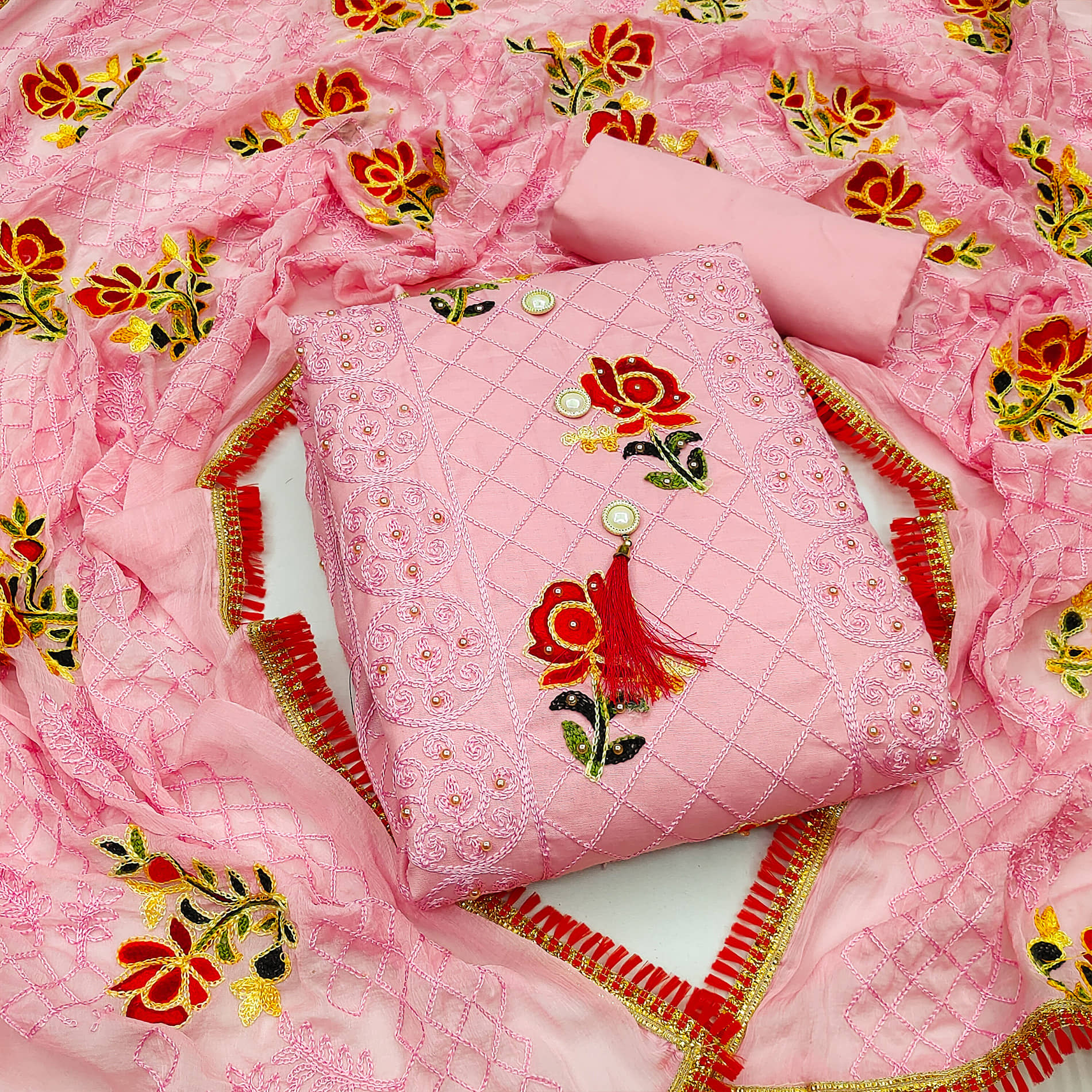 MEHZEEL FAB - Unstitched Pink Cotton Blend Dress Material ( Pack of 1 ) - Unstitched Fabrics | Buy online on ZillyBuy