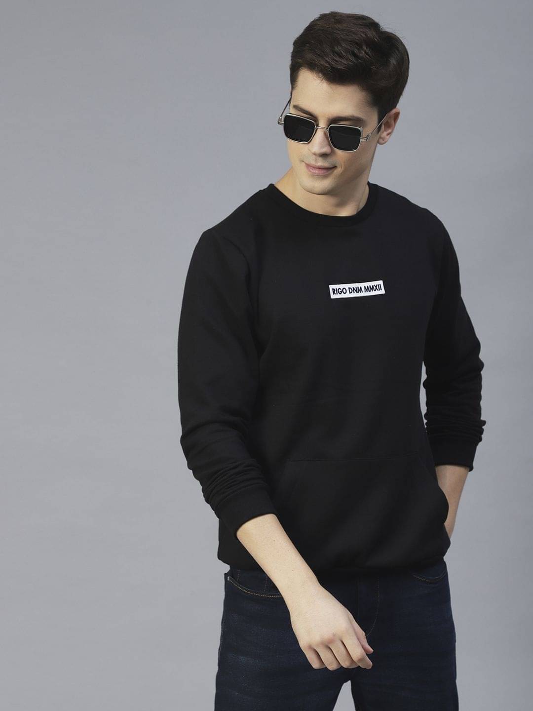 Rigo - Black Fleece Regular Fit Men's Sweatshirt ( Pack of 1 ) Rigo - Black Fleece Regular Fit Men's Sweatshirt ( Pack of 1 )