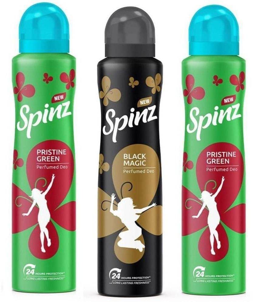     			Spinz - 2 PRISTINE GREEN , 1 BLACK MAGIC Body Spray for Women,Men 450 ml ( Pack of 3 )