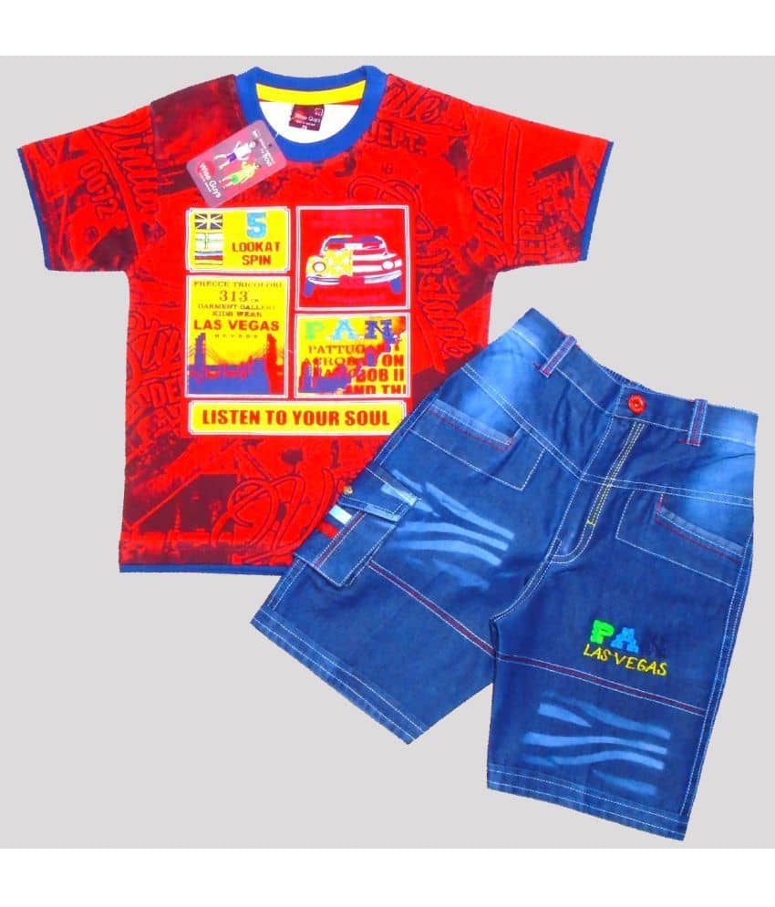 Wise Guys Pack of 1 Boys Cotton T-Shirt & Shorts Set ( Yellow )