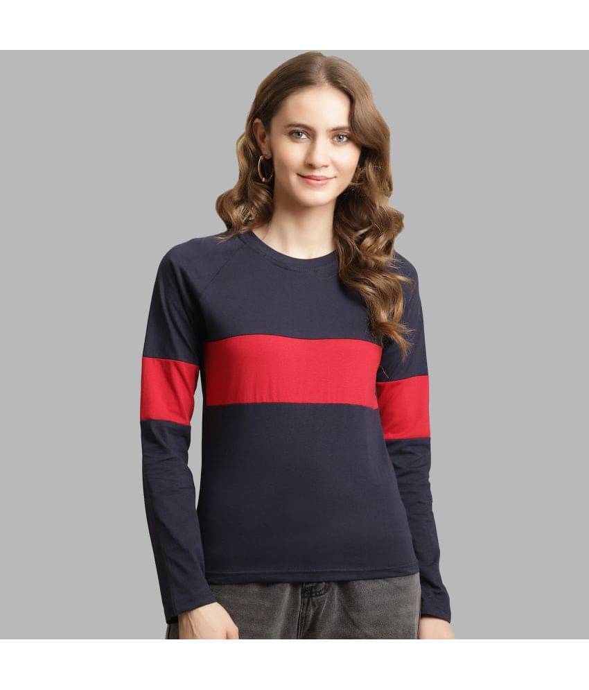     			Fabflee Women Cotton Colorblock Regular Fit Round Neck T-Shirt ( Blue )